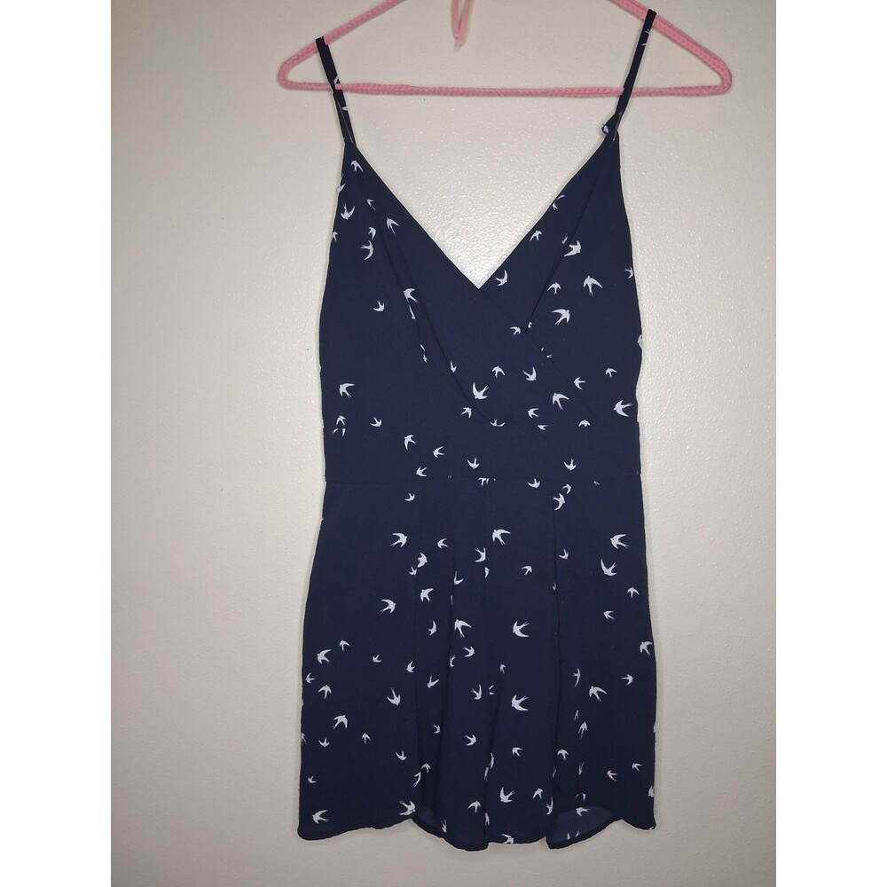 Purple Snow Navy Blue Swallow Bird Print Summer Romper - Size XL